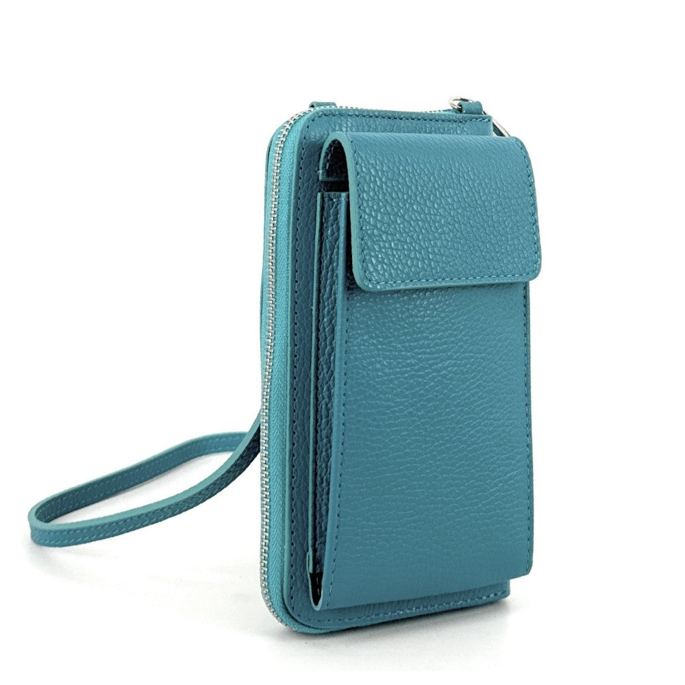Mini-sac pochette en cuir grainé STREET Bleu turquoise