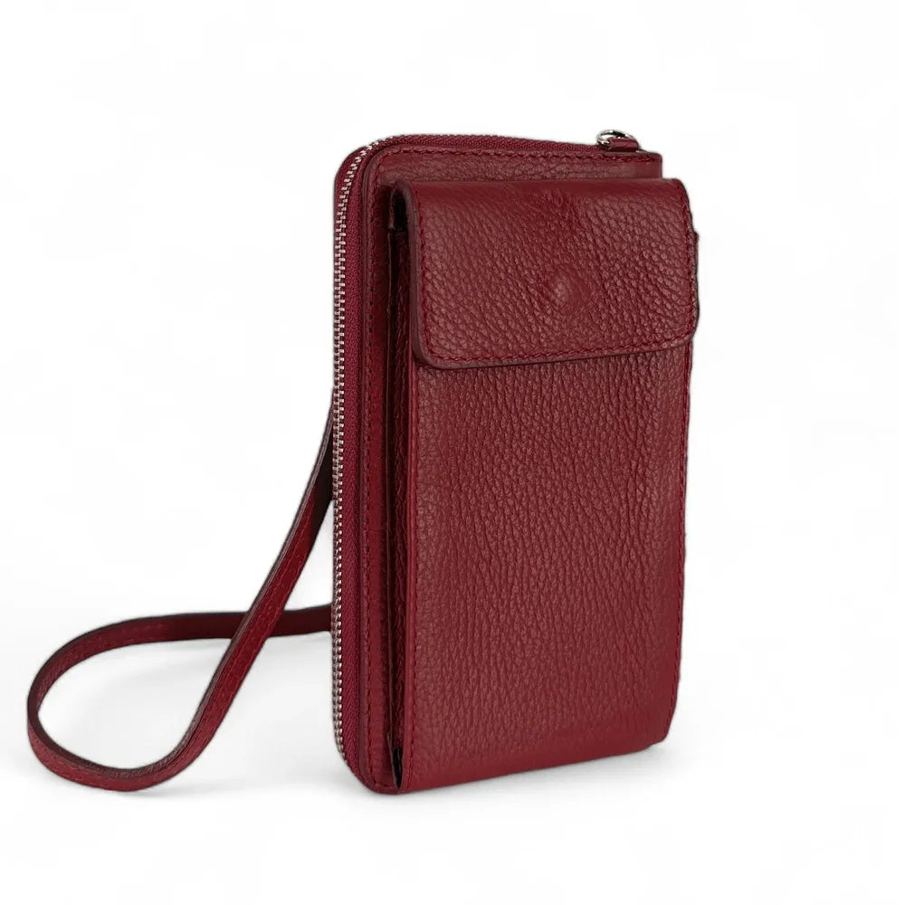 Mini-sac pochette en cuir grainé STREET Rouge foncé