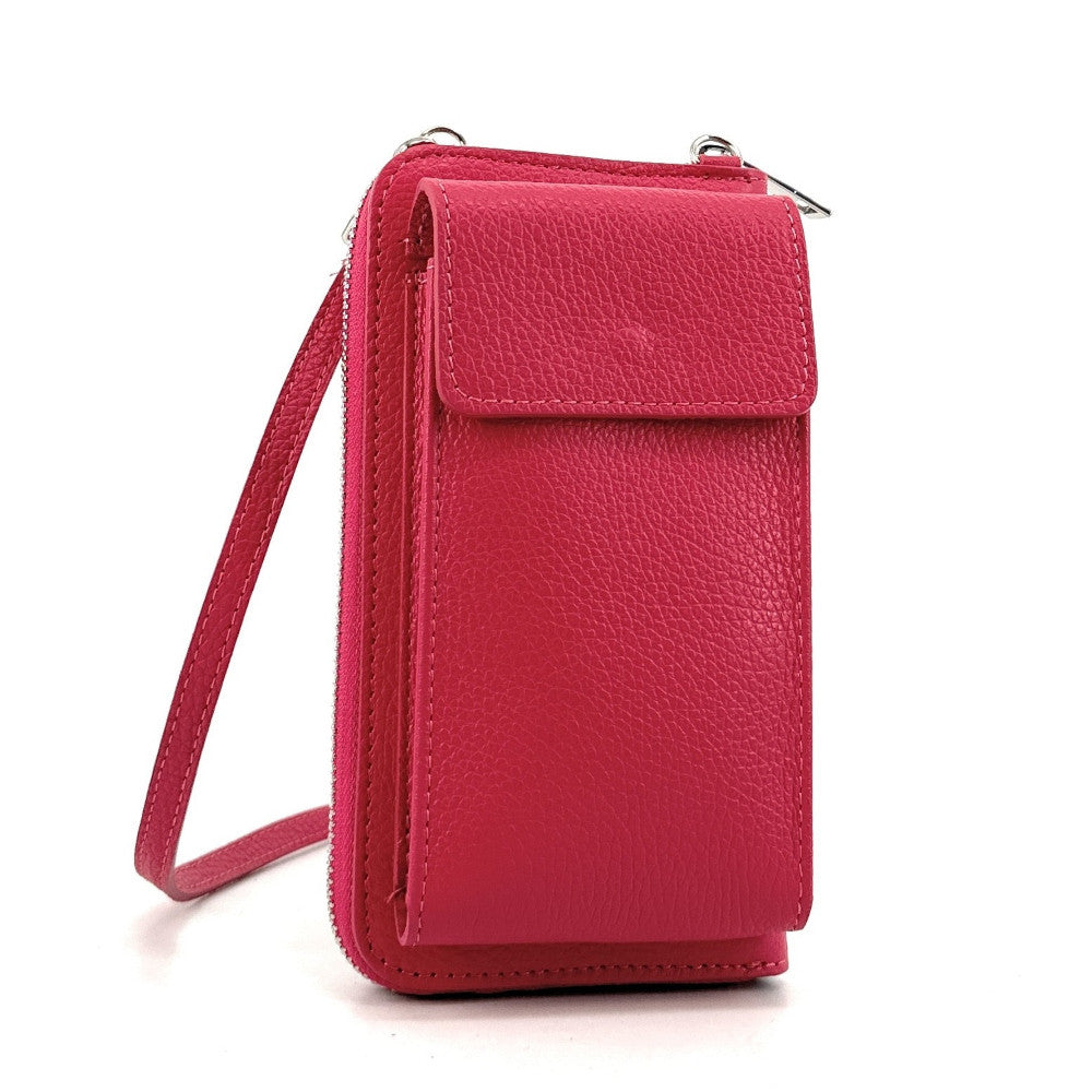 Mini-sac pochette en cuir grainé STREET Rouge magenta