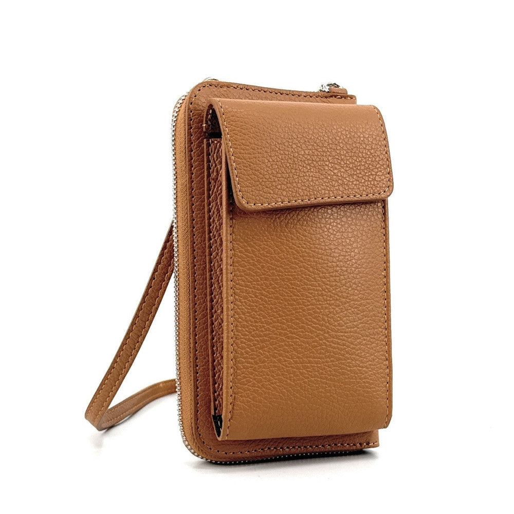 Mini-sac pochette en cuir grainé STREET Camel foncé