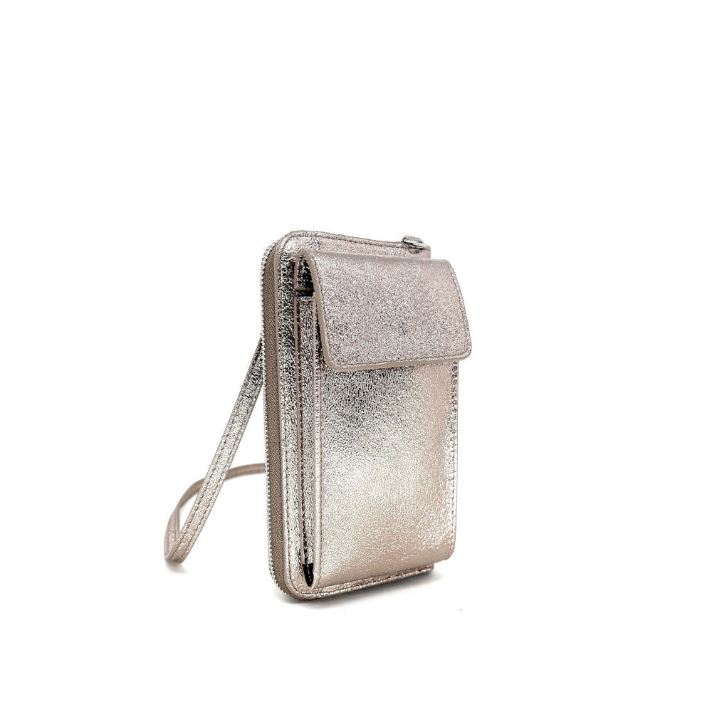 Mini-sac pochette en cuir grainé STREET Champagne irisé