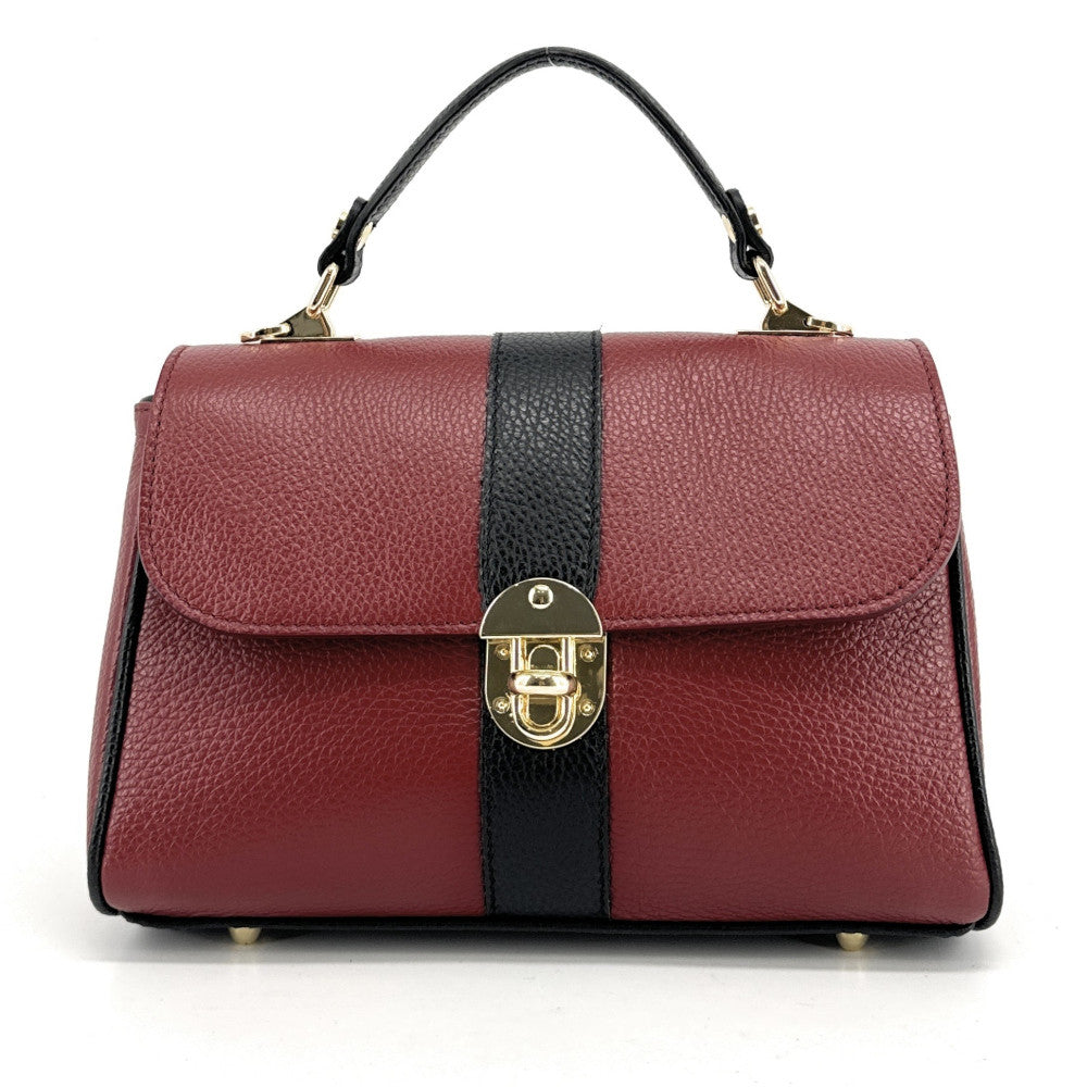 Sac à main en cuir grainé ZOE Rouge foncé / Noir