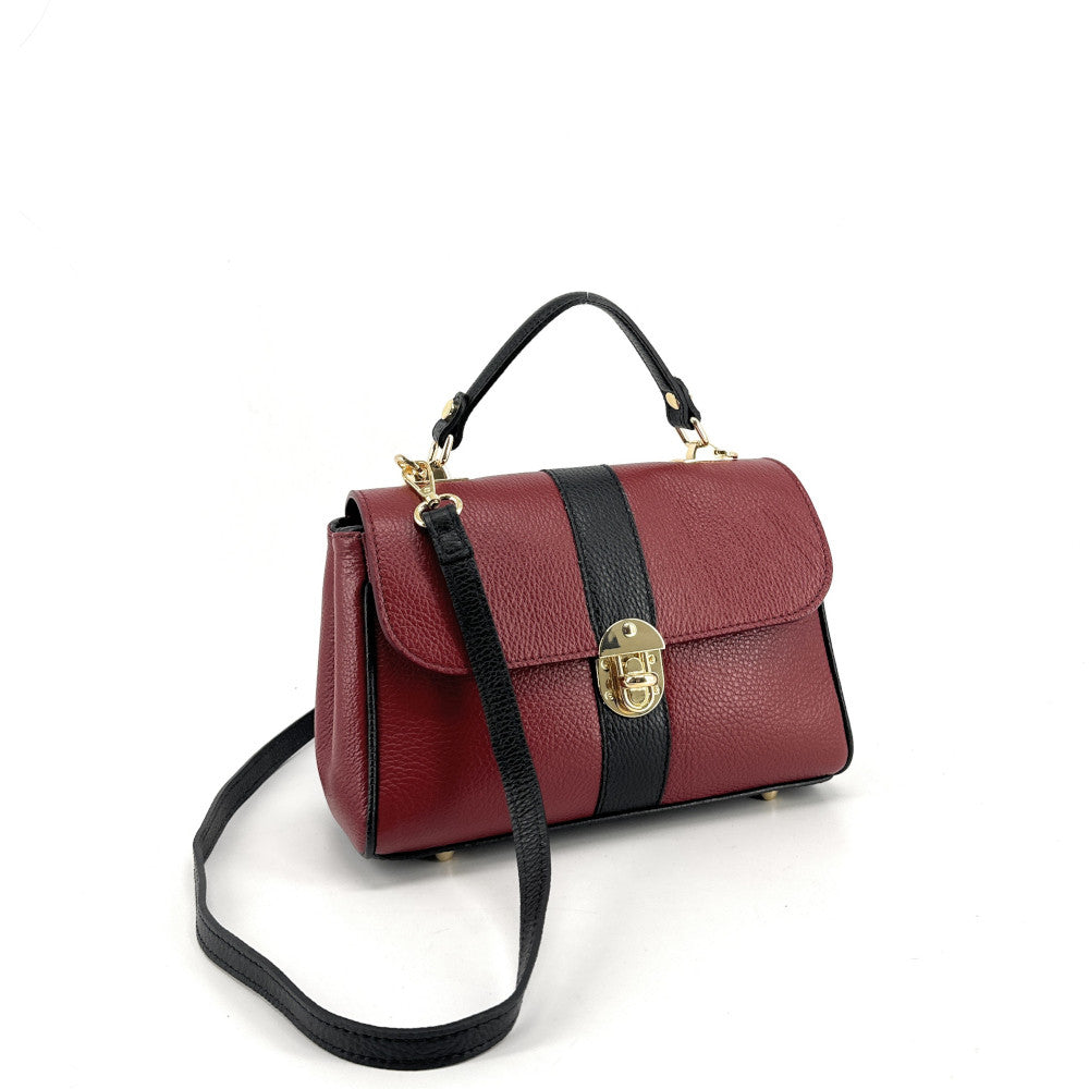 Sac à main en cuir grainé ZOE Rouge foncé / Noir