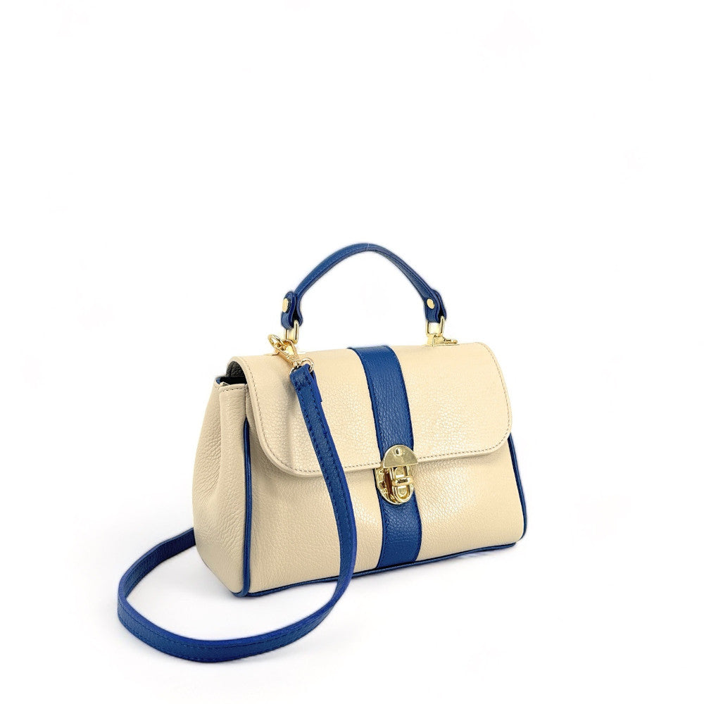 Sac à main en cuir grainé ZOE Beige / Bleu moyen