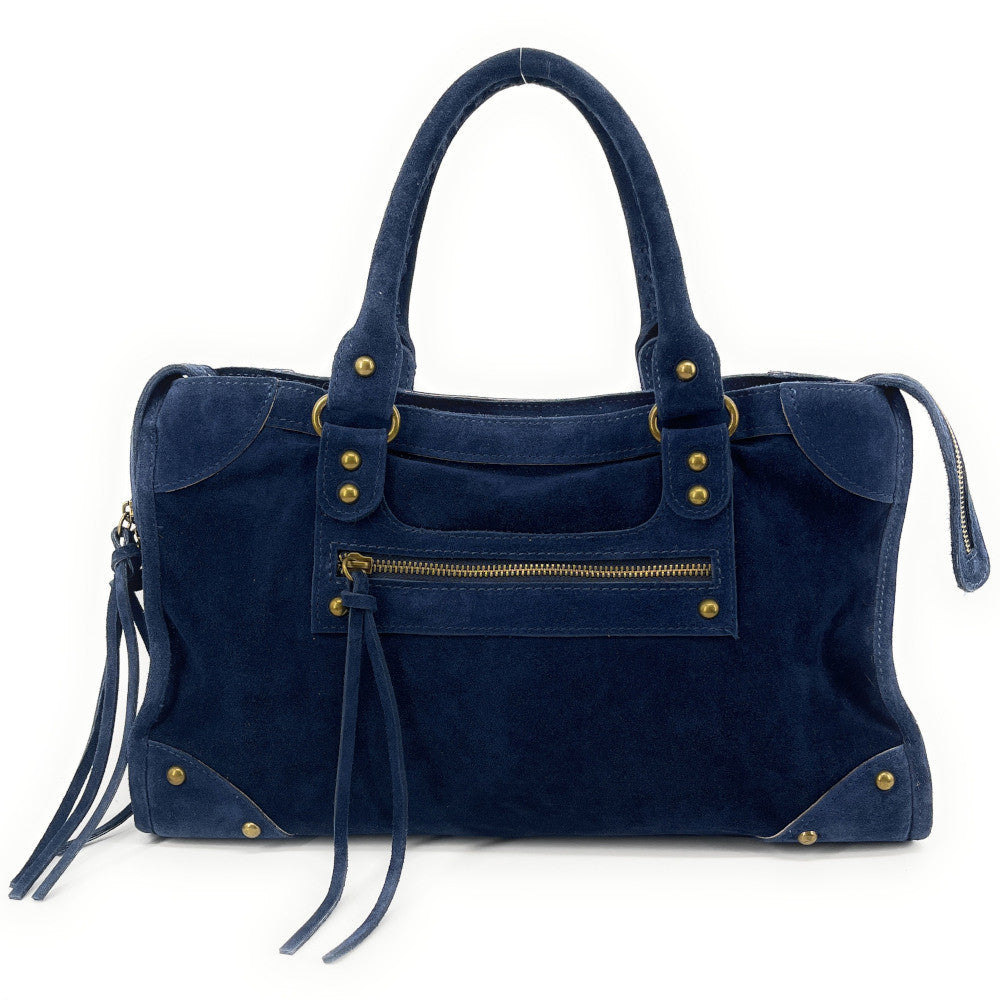 Grand sac french stick en croûte de cuir EDISON Bleu marine
