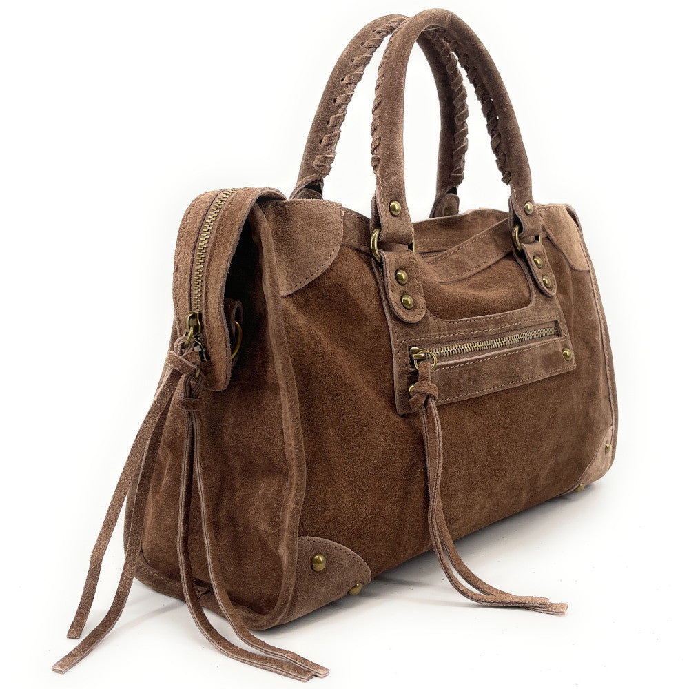 Grand sac french stick en croûte de cuir EDISON Taupe foncé