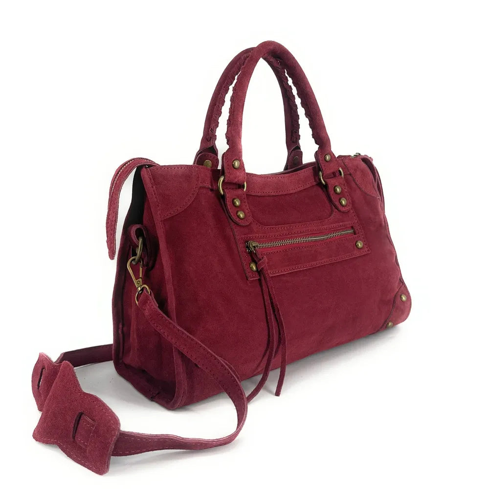 Grand sac french stick en croûte de cuir EDISON Rouge bordeaux