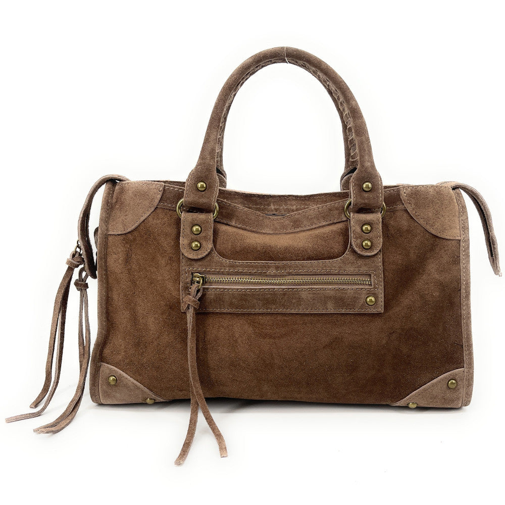 Grand sac french stick en croûte de cuir EDISON Taupe foncé