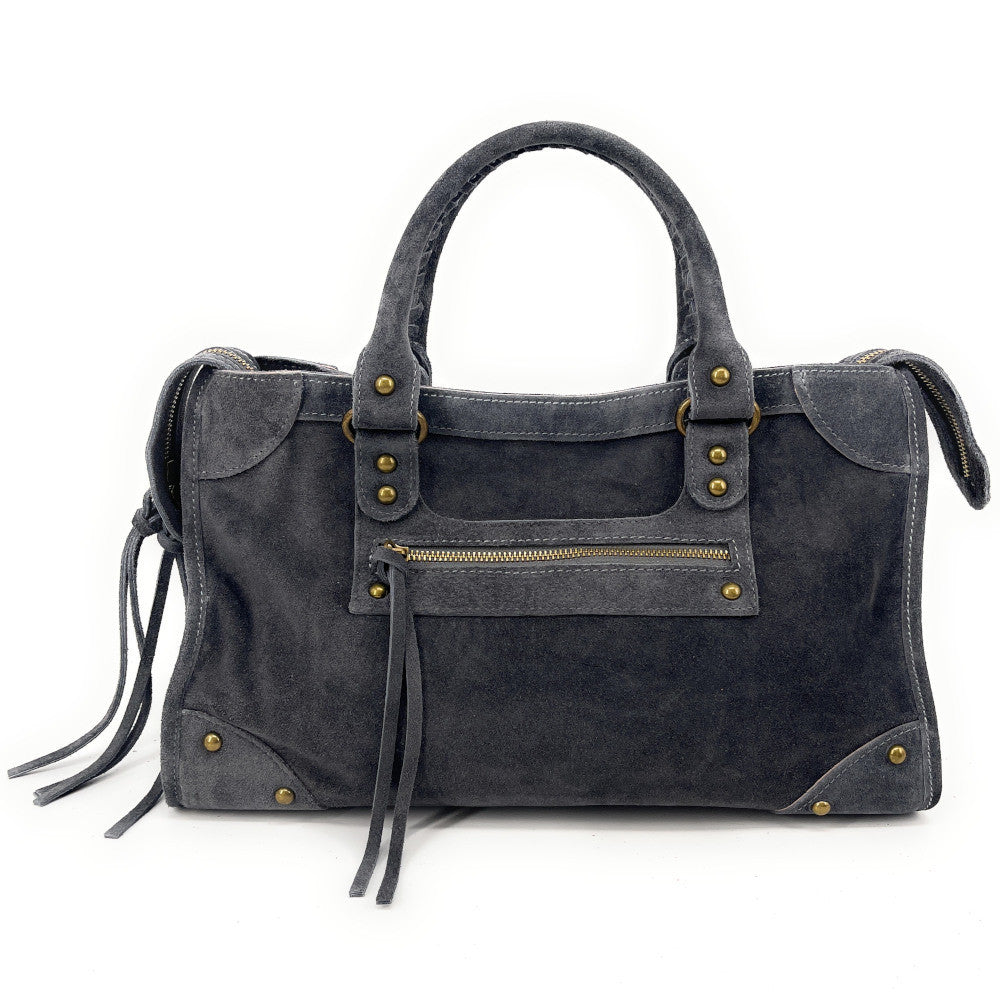 Grand sac french stick en croûte de cuir EDISON Gris foncé