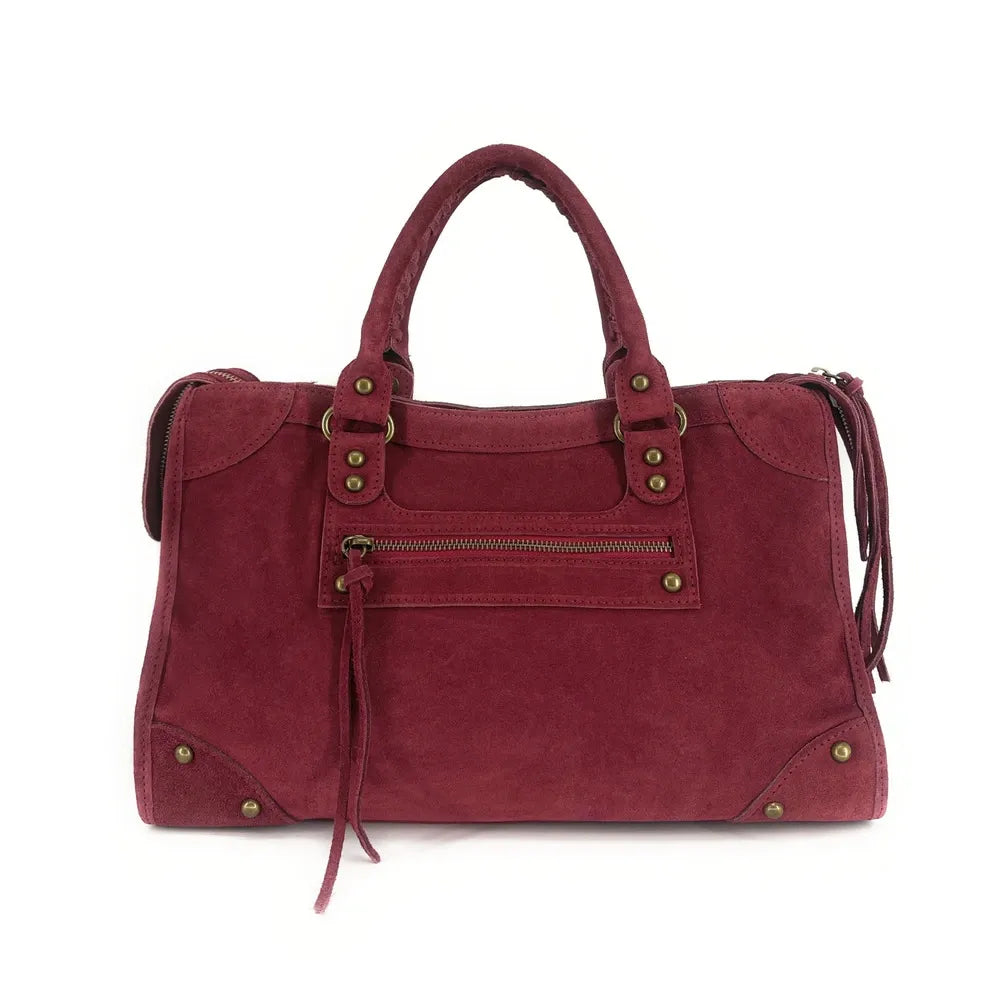 Grand sac french stick en croûte de cuir EDISON Rouge bordeaux