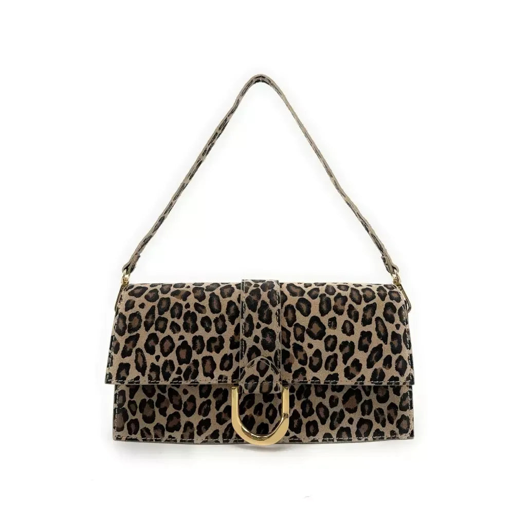 Sac french stick en croûte de cuir à motif LEOPOLD Ocelot