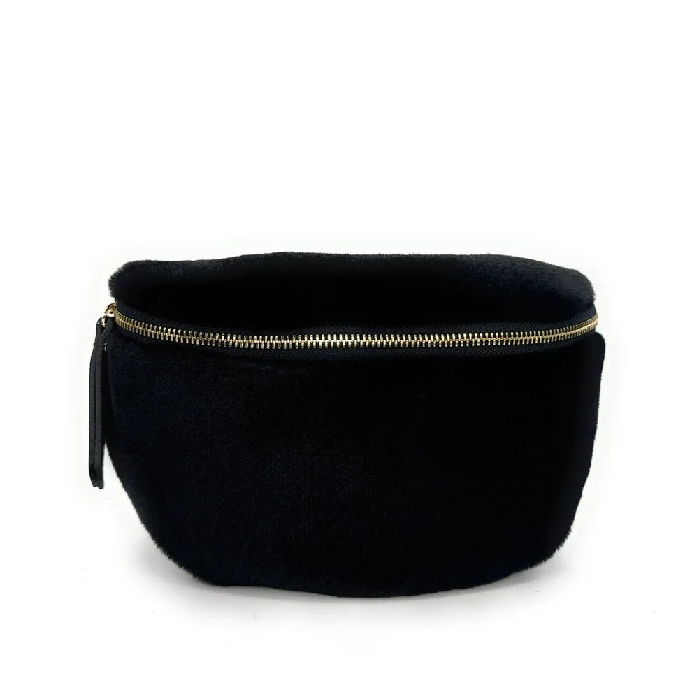 Sac banane en cuir et fausse fourrure LOU KITTY Noir