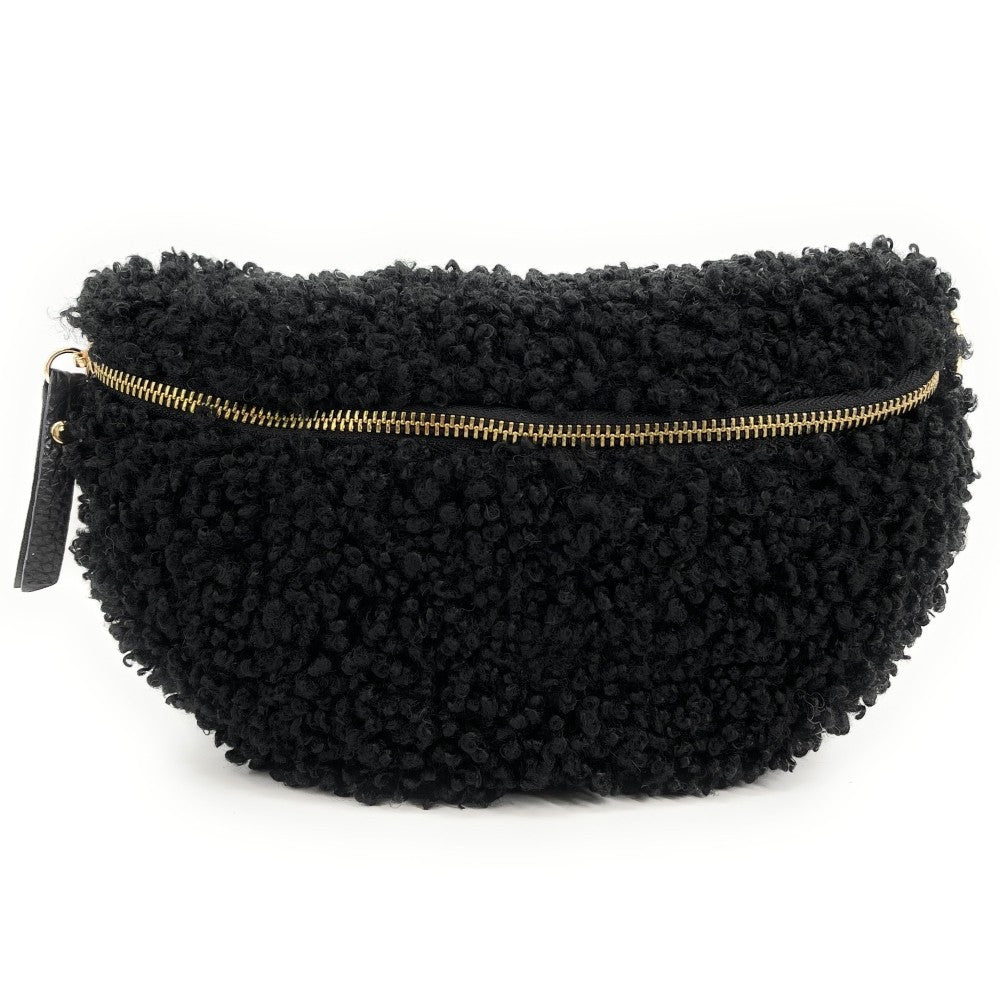 Sac banane en cuir et peluche LOU PILOU Noir