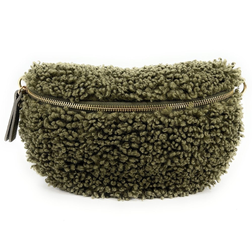 Sac banane en cuir et peluche LOU PILOU Kaki