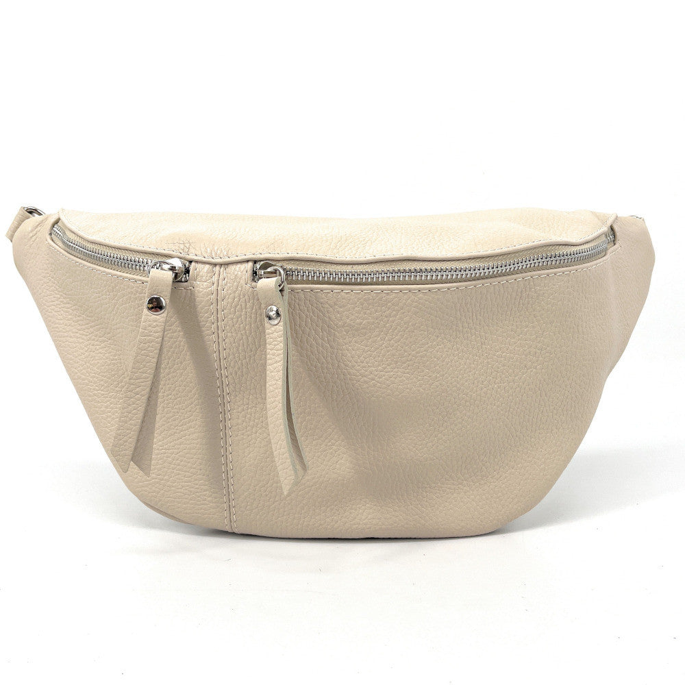 Sac banane en cuir grainé LILOU M Beige crème