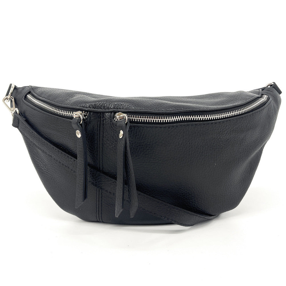 Sac banane en cuir grainé LILOU M Noir