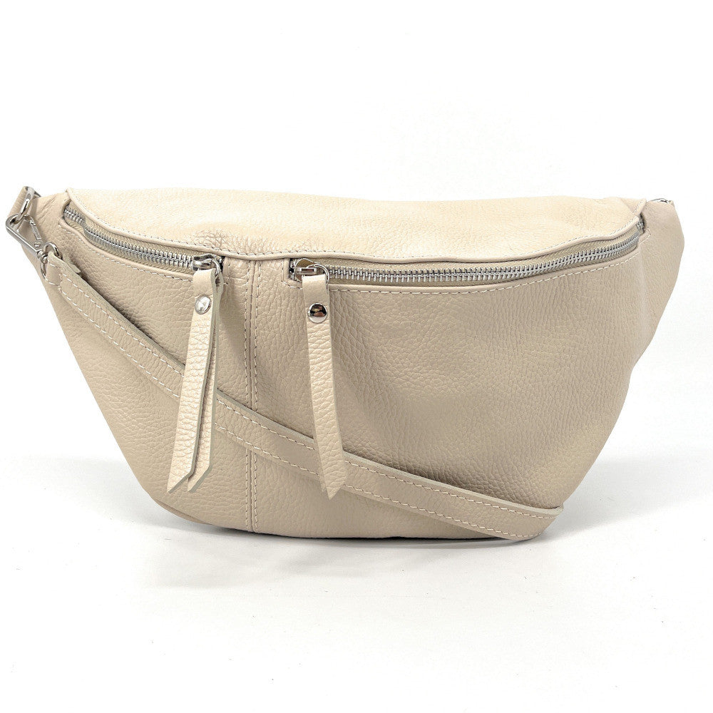 Sac banane en cuir grainé LILOU M Beige crème