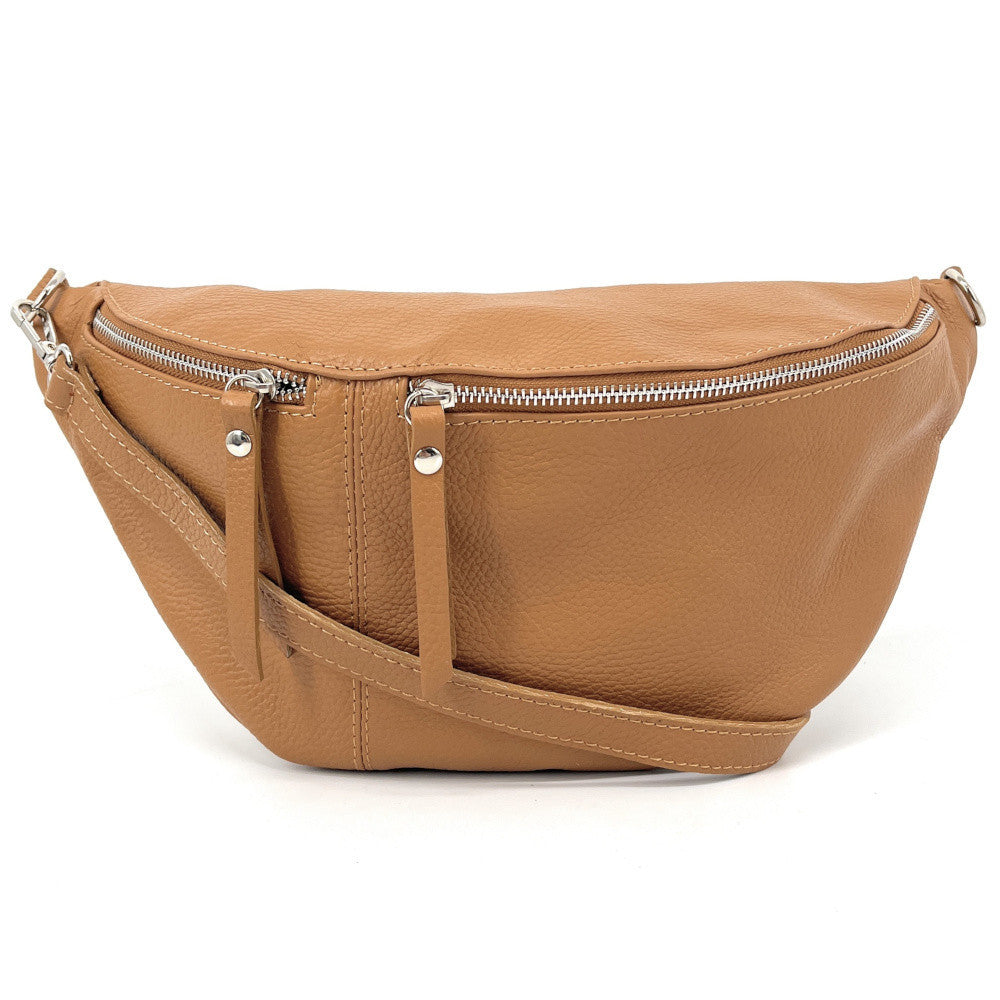 Sac banane en cuir grainé LILOU M Camel