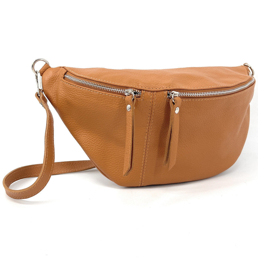 Sac banane en cuir grainé LILOU M Camel