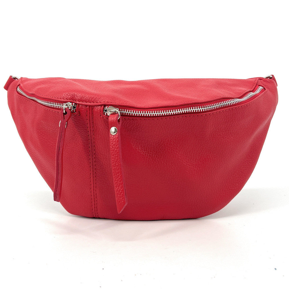 Sac banane en cuir grainé LILOU M Rouge garance