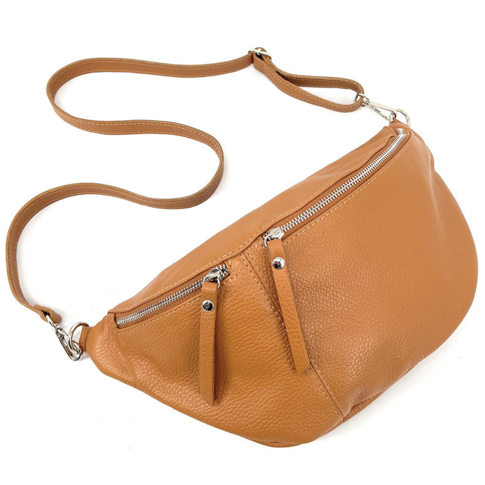 Sac banane en cuir grainé LILOU M Camel