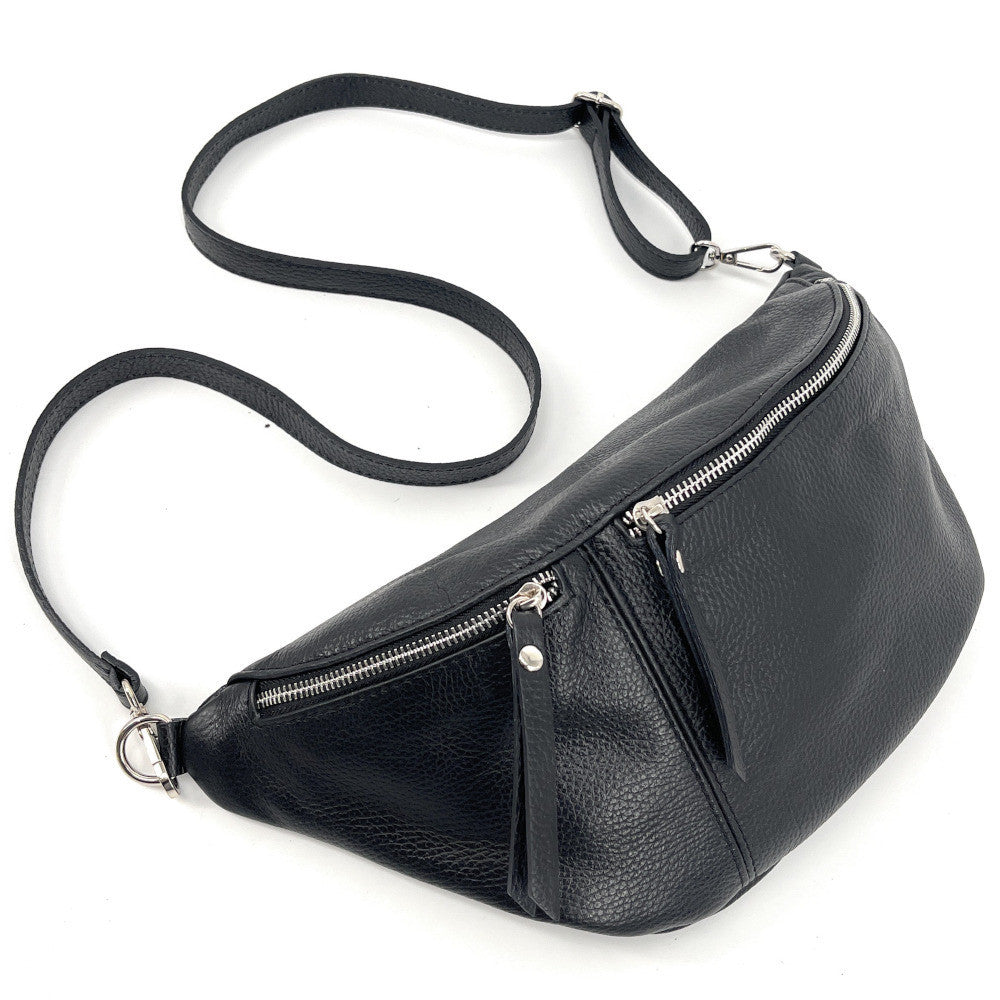 Sac banane en cuir grainé LILOU M Noir