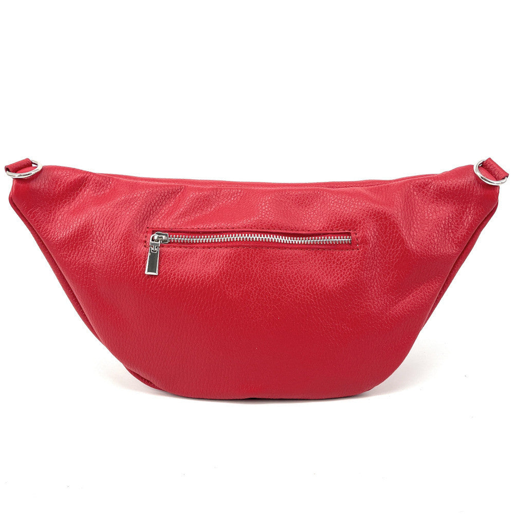 Sac banane en cuir grainé LILOU M Rouge garance