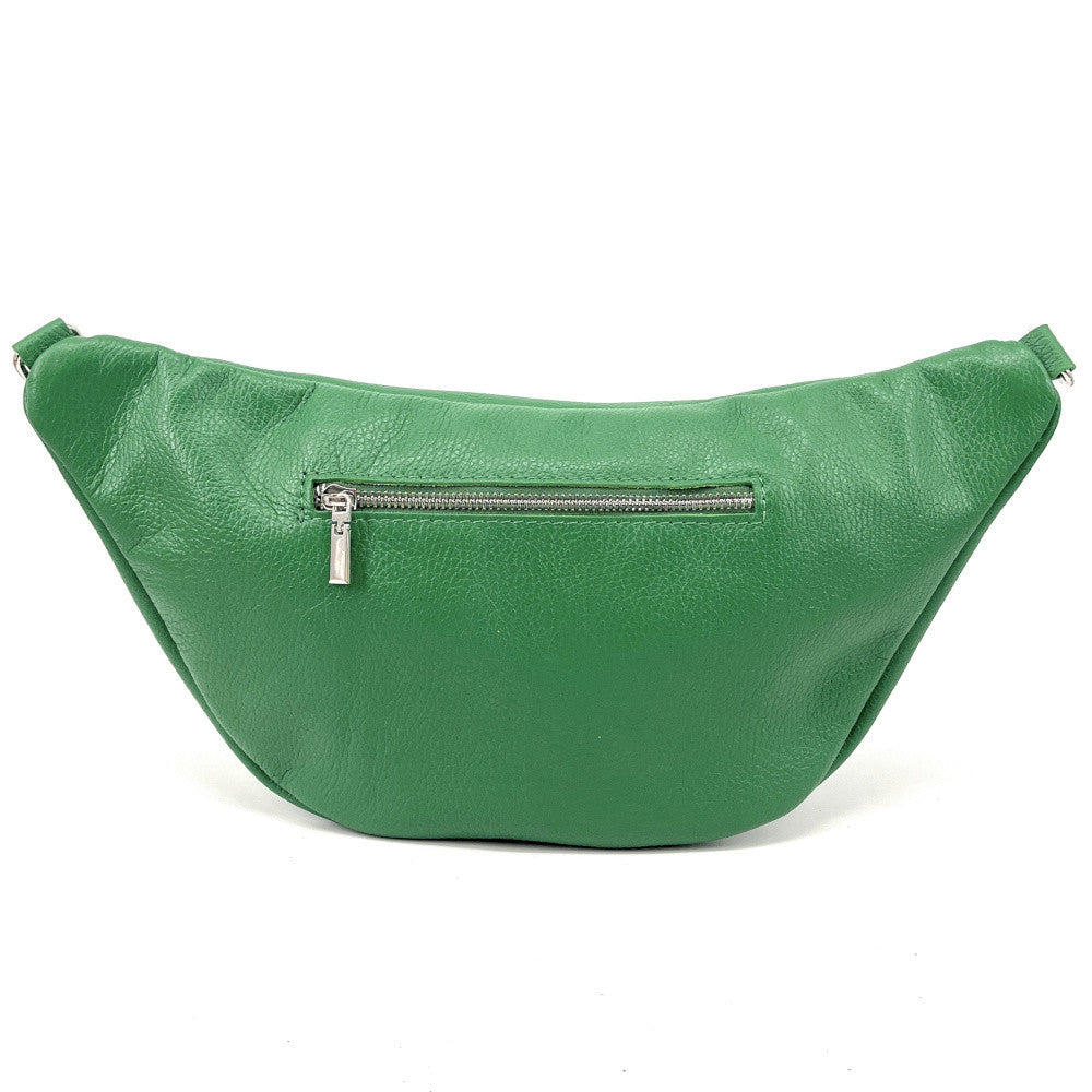 Sac banane en cuir grainé LILOU M Vert anglais