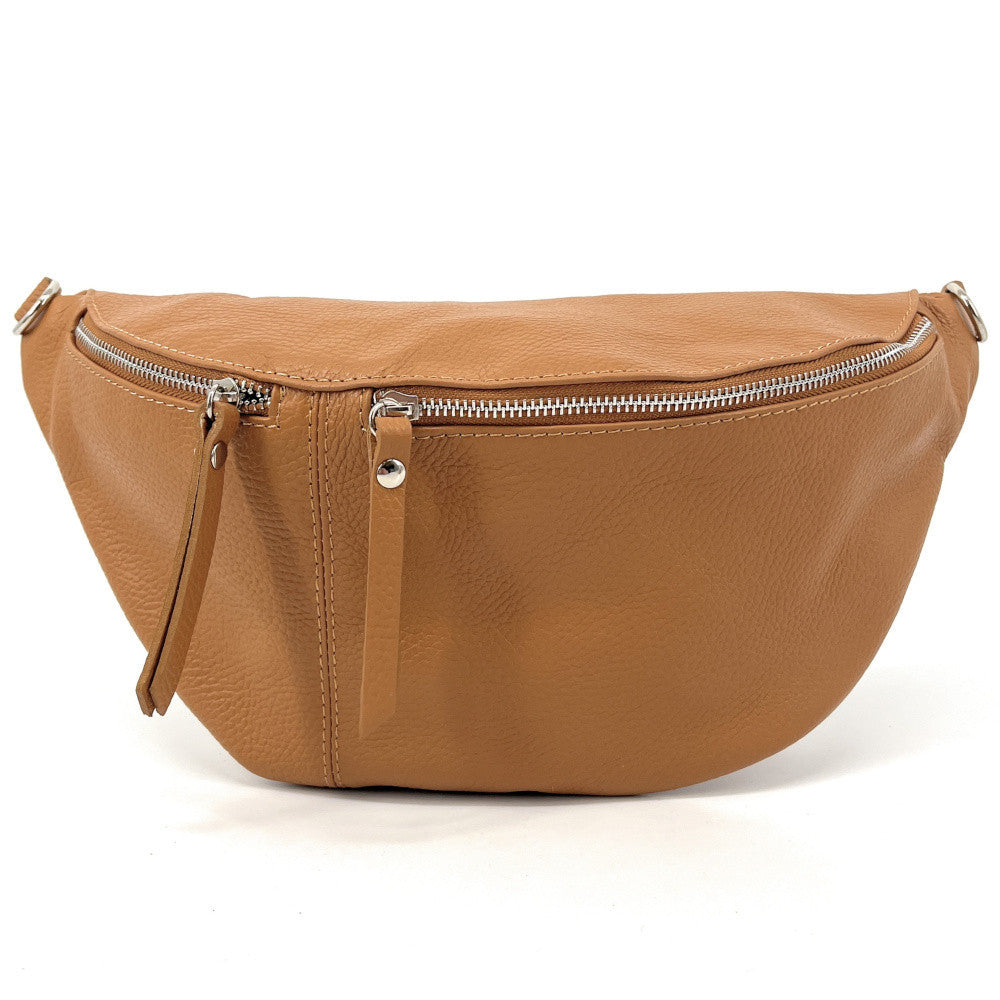 Sac banane en cuir grainé LILOU M Camel