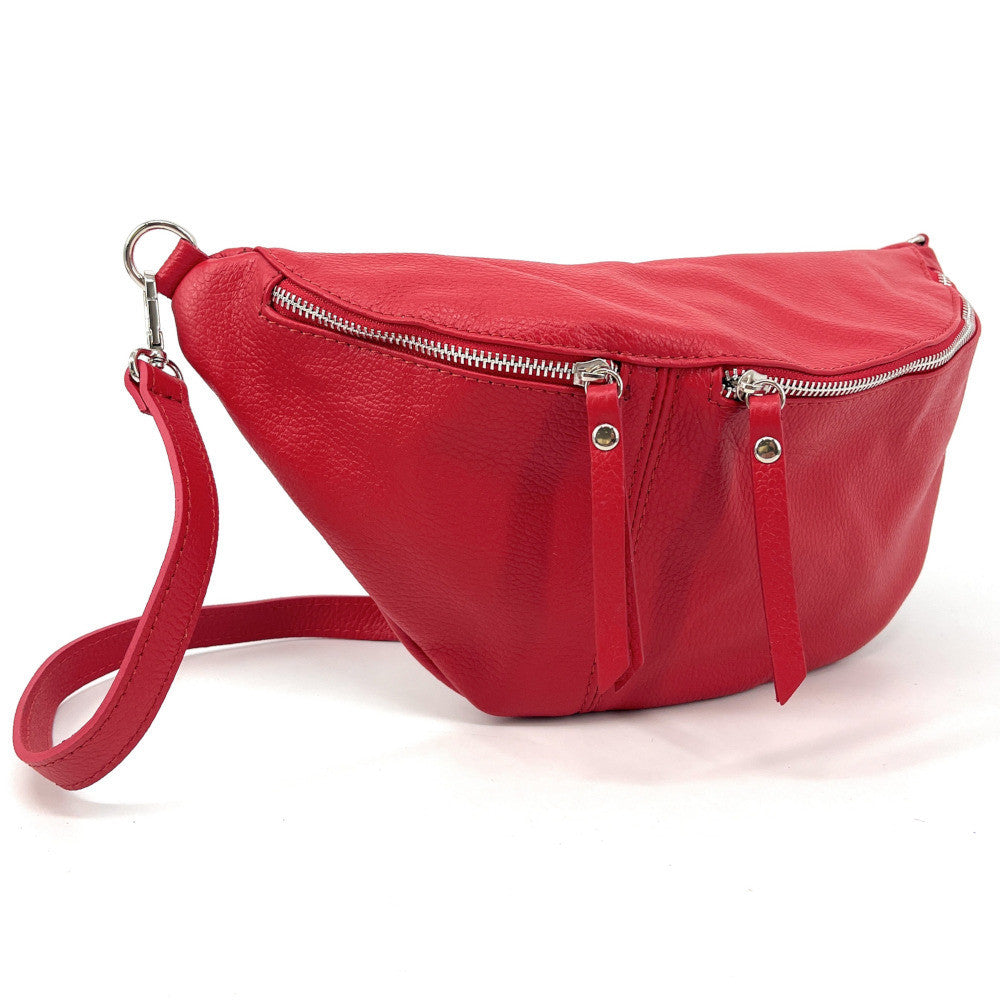 Sac banane en cuir grainé LILOU M Rouge garance