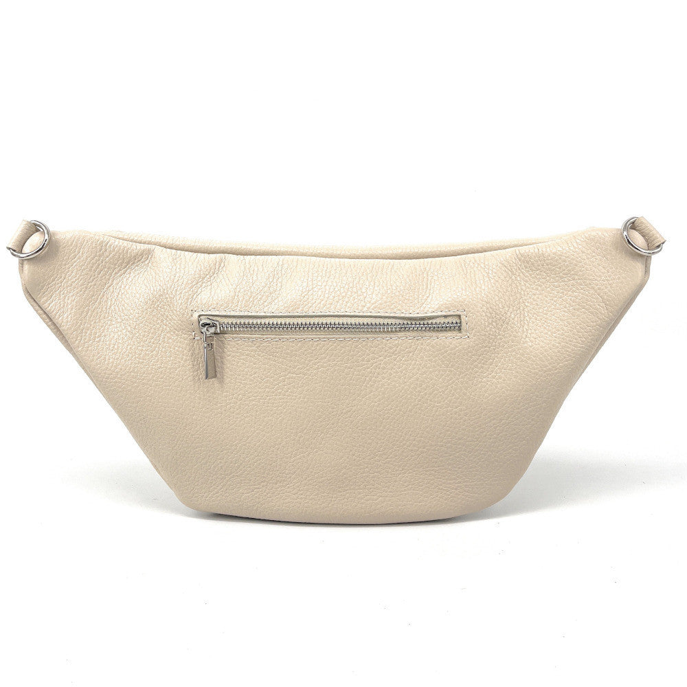 Sac banane en cuir grainé LILOU M Beige crème