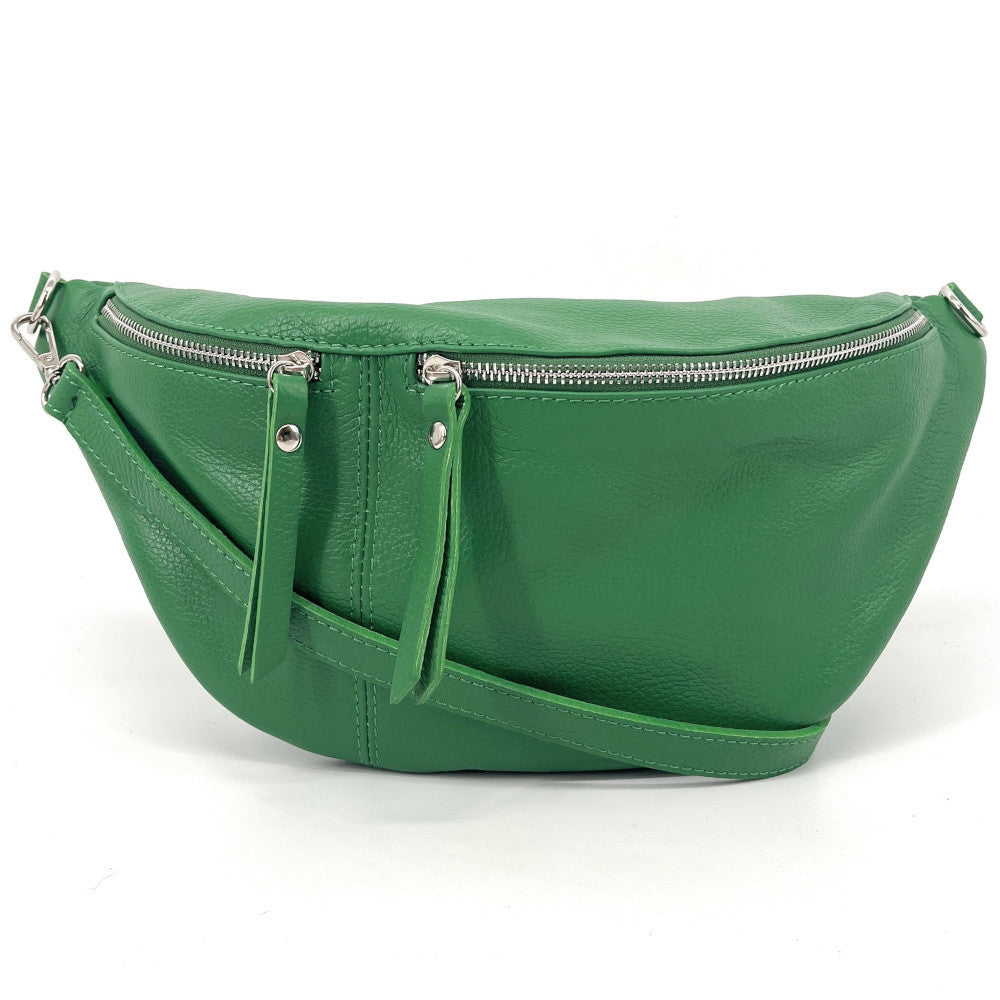 Sac banane en cuir grainé LILOU M Vert anglais