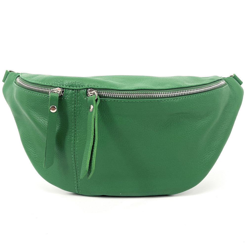 Sac banane en cuir grainé LILOU M Vert anglais