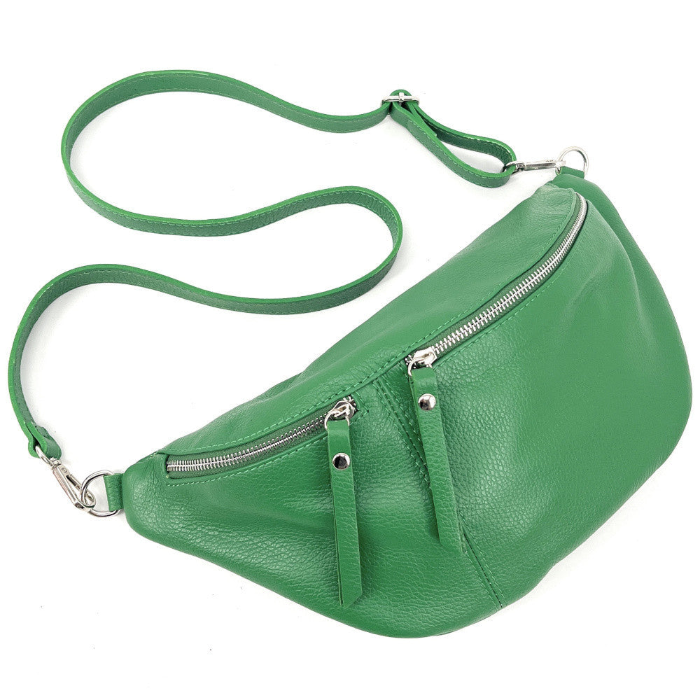 Sac banane en cuir grainé LILOU M Vert anglais