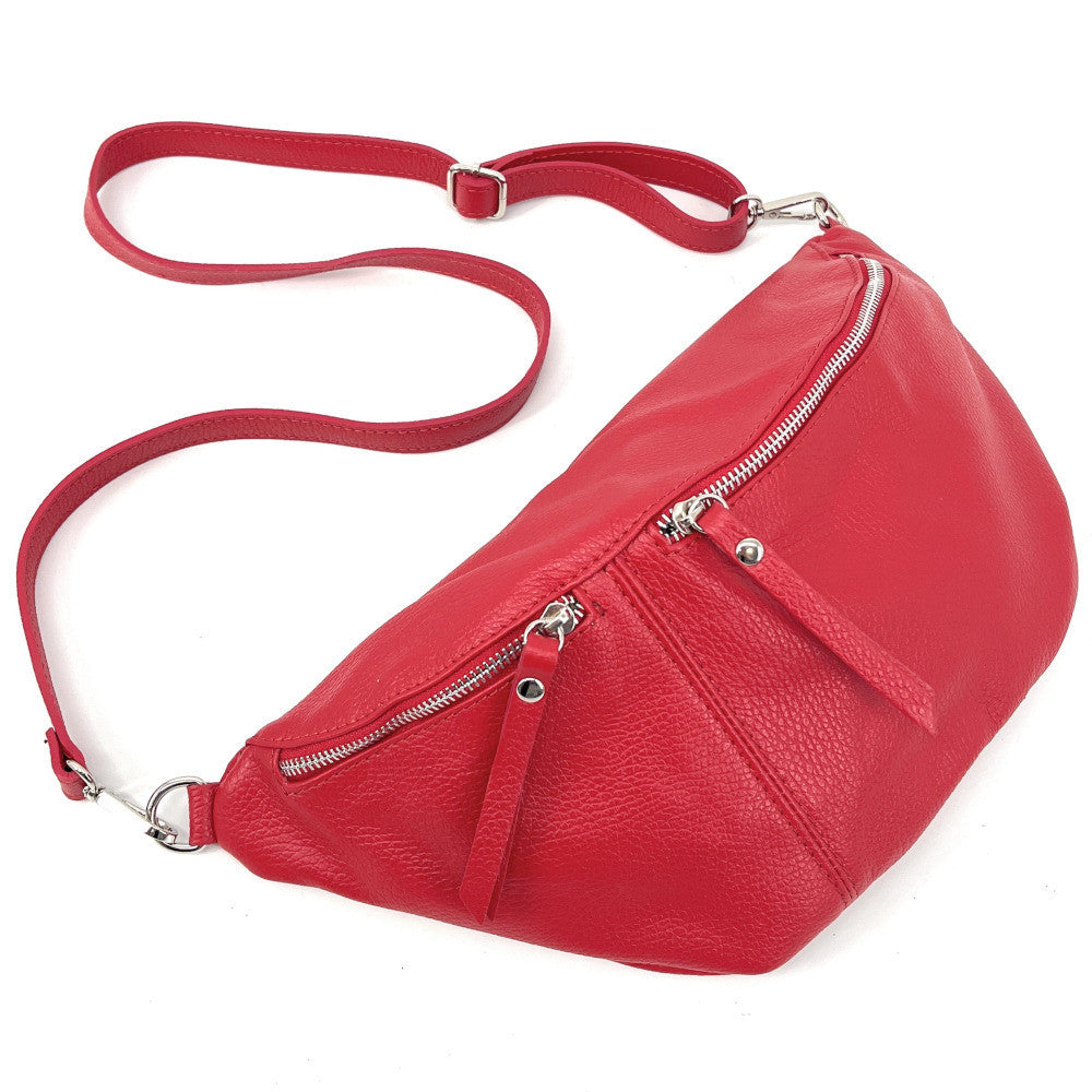Sac banane en cuir grainé LILOU M Rouge garance