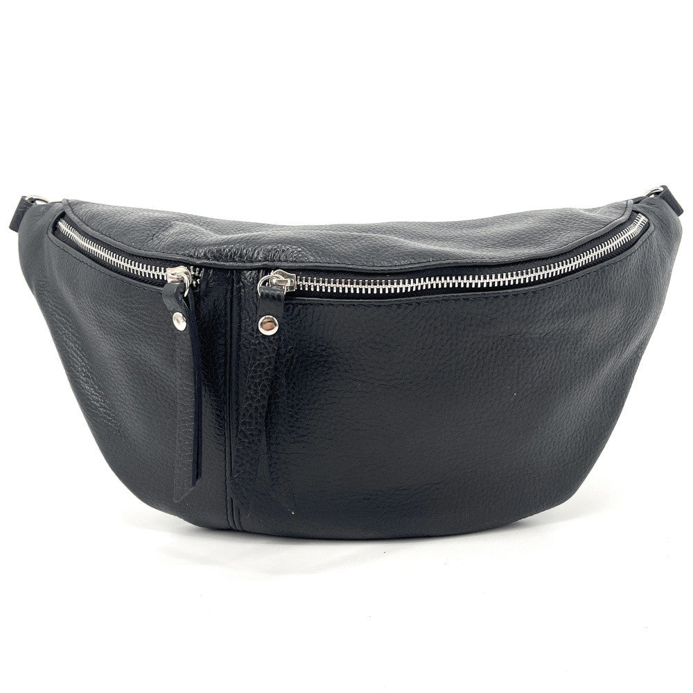 Sac banane en cuir grainé LILOU M Noir