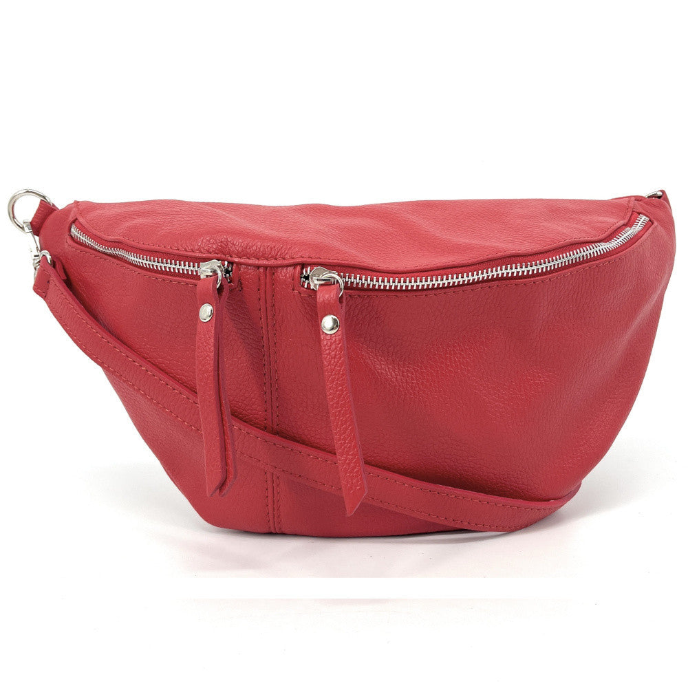 Sac banane en cuir grainé LILOU M Rouge garance