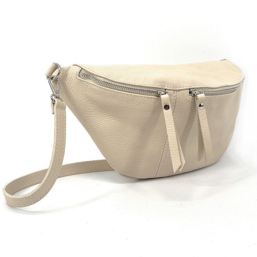 Sac banane en cuir grainé LILOU M Beige crème