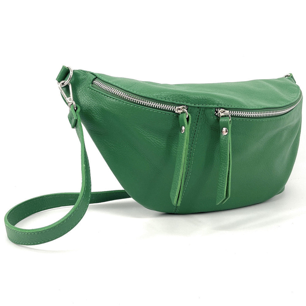 Sac banane en cuir grainé LILOU M Vert anglais