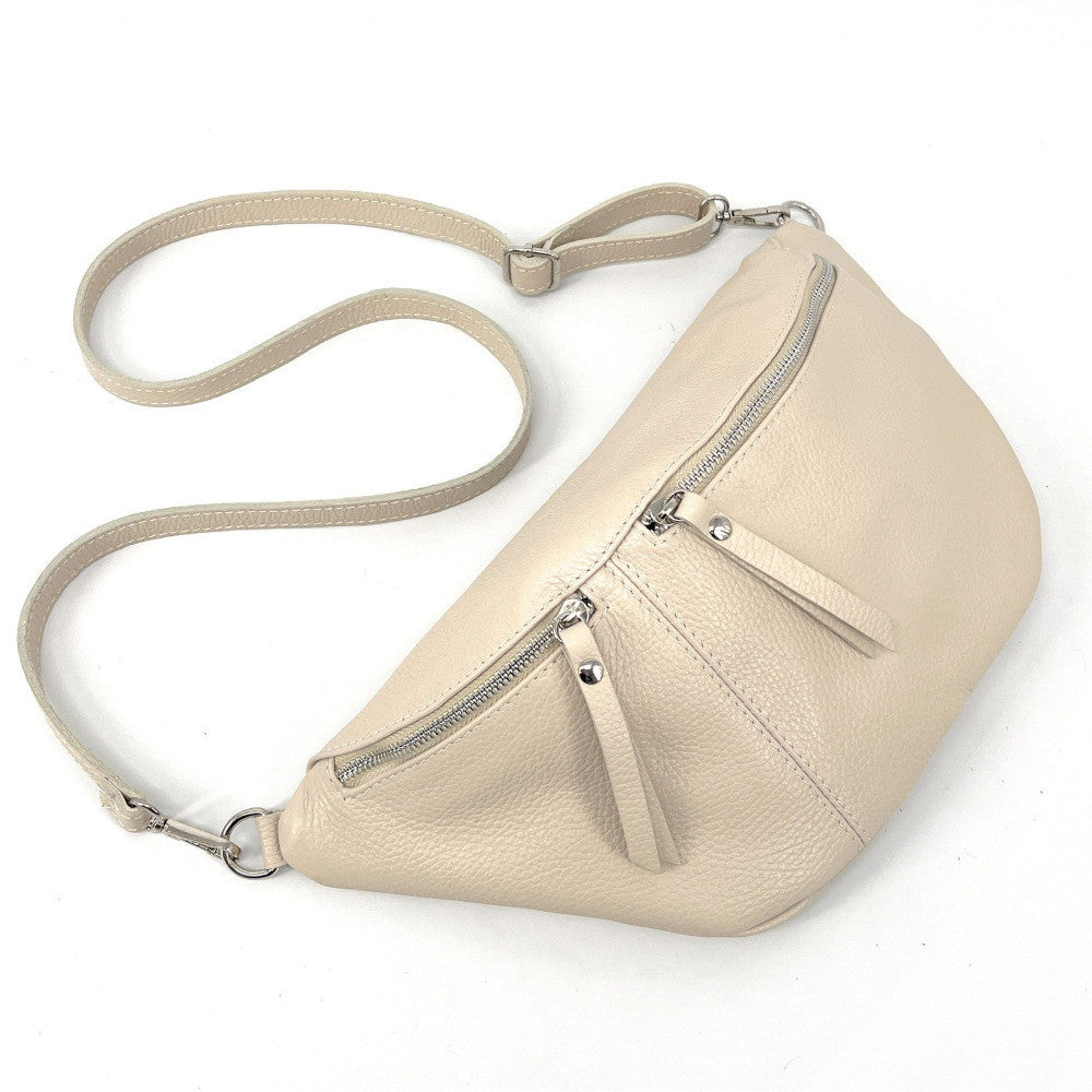 Sac banane en cuir grainé LILOU M Beige crème