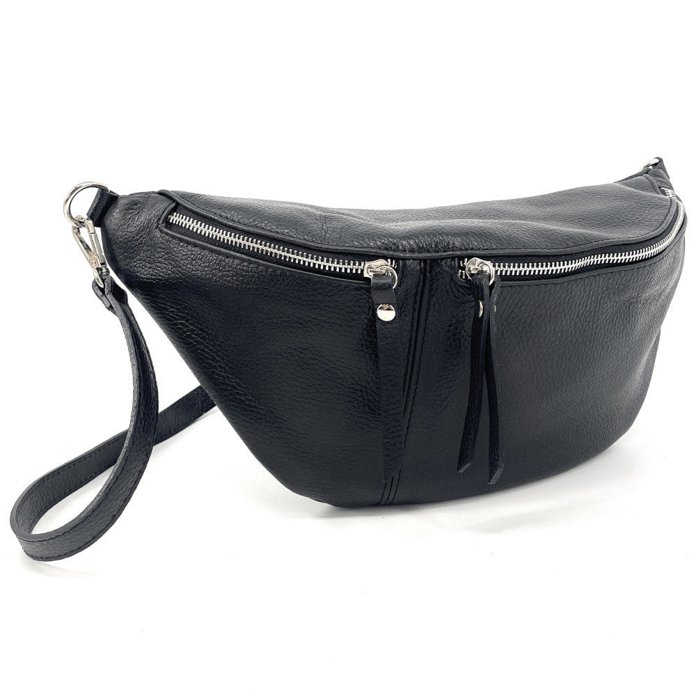 Sac banane en cuir grainé LILOU M Noir