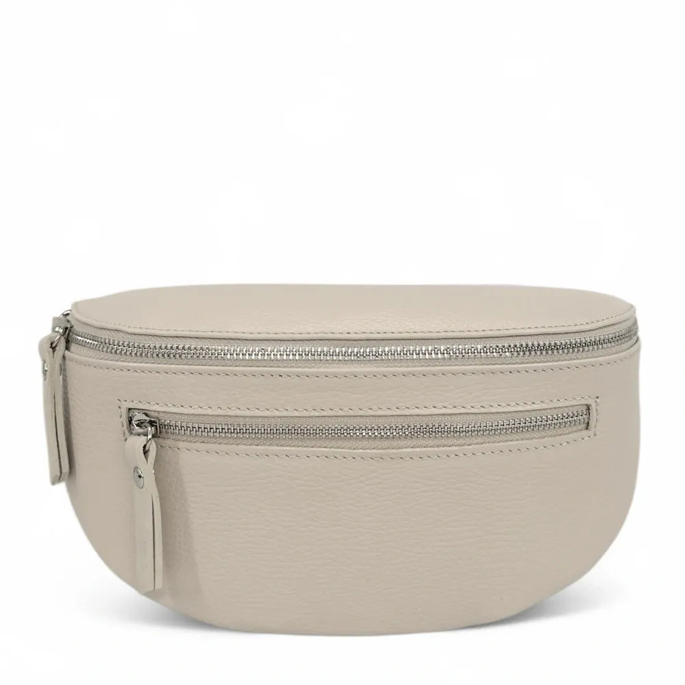 Sac banane en cuir grainé LOU-ANN Taupe clair