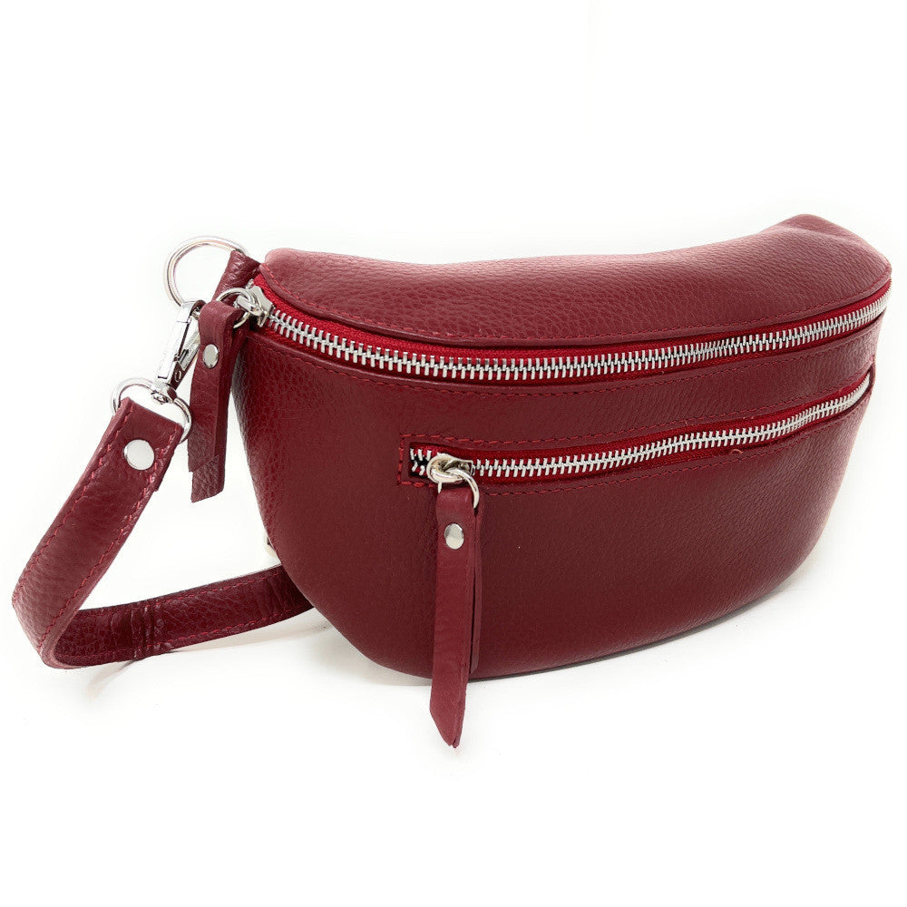 Sac banane en cuir grainé LOU-ANN Rouge foncé