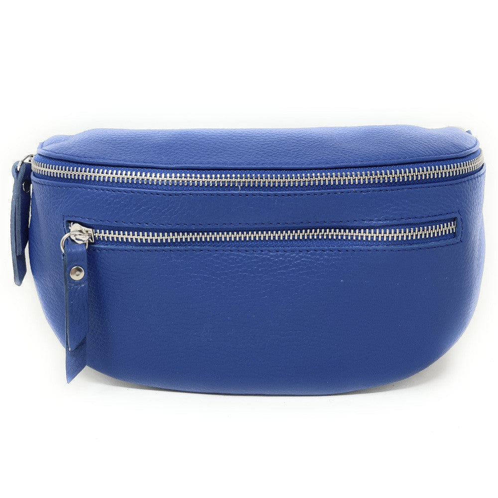 Sac banane en cuir grainé LOU-ANN Bleu roi