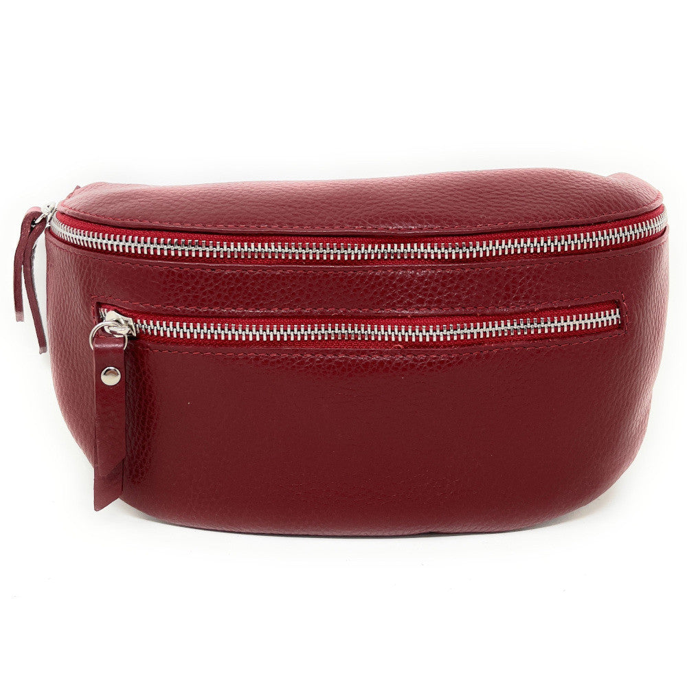 Sac banane en cuir grainé LOU-ANN Rouge foncé