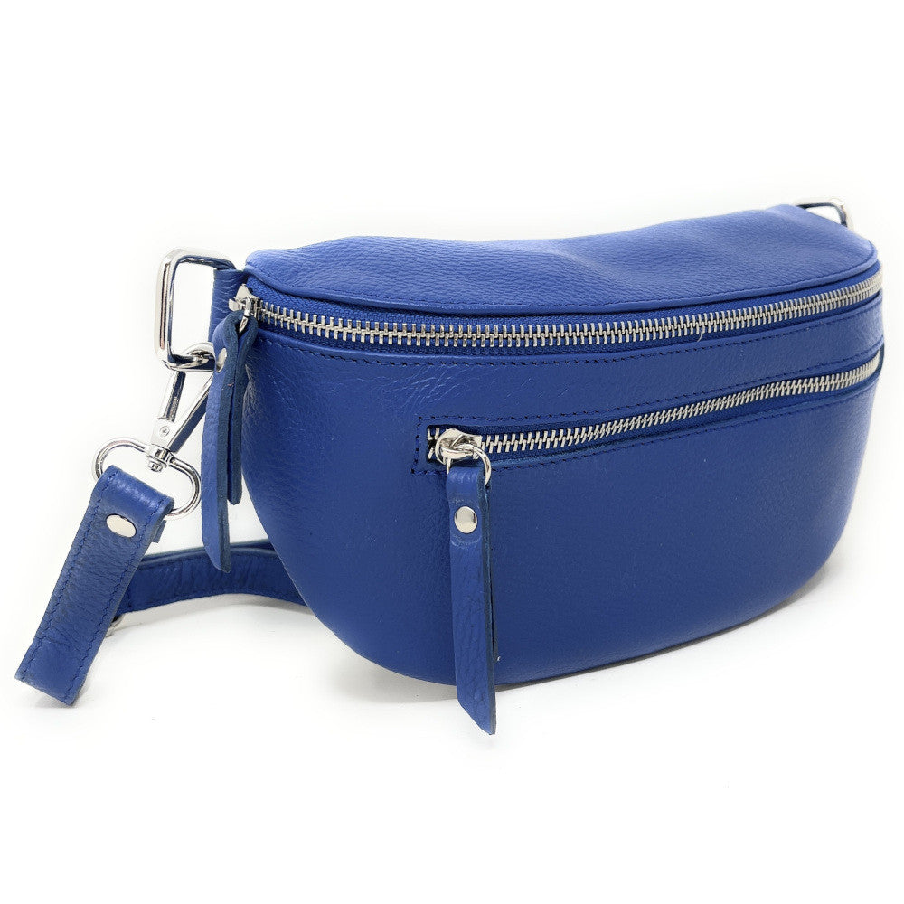 Sac banane en cuir grainé LOU-ANN Bleu roi