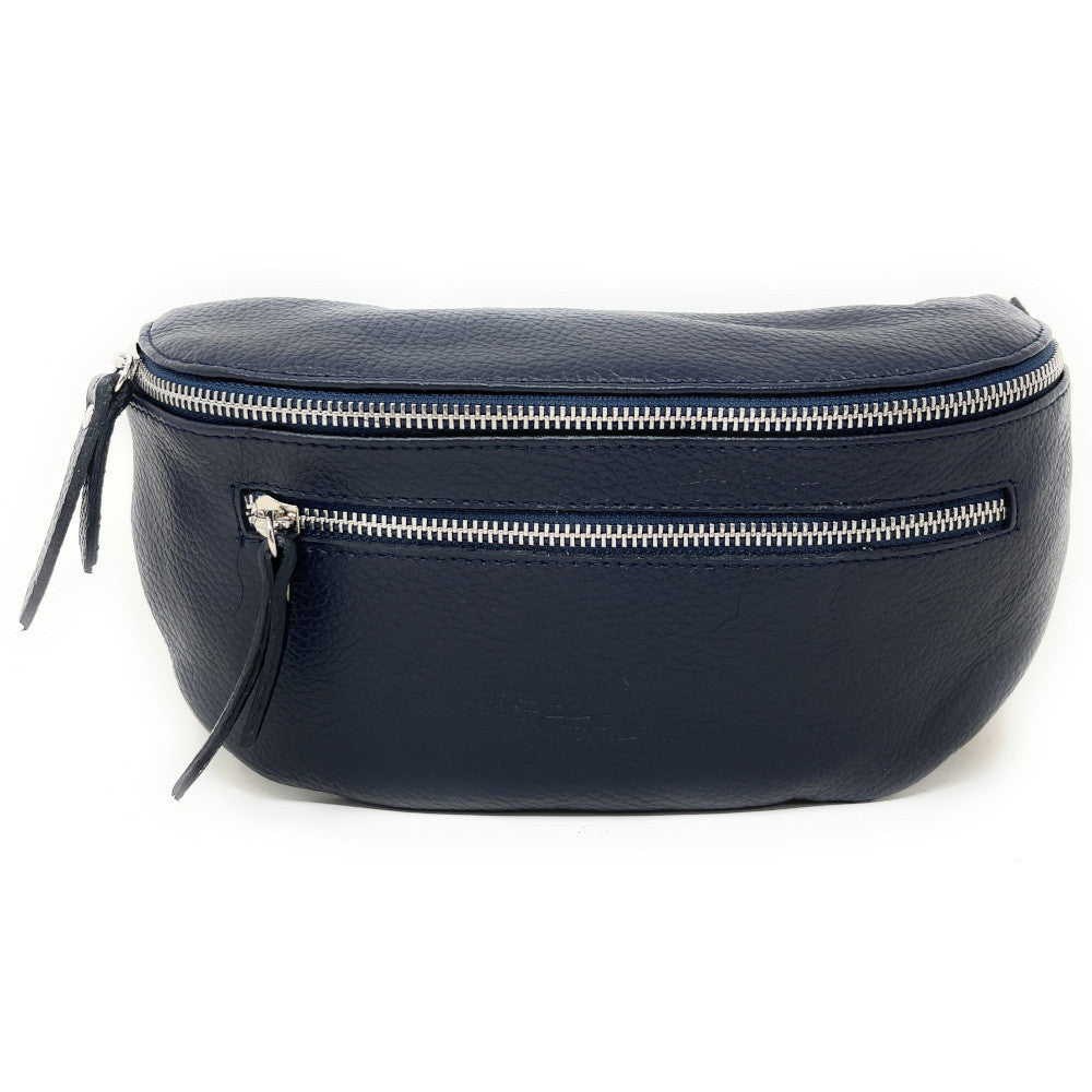Sac banane en cuir grainé LOU-ANN Bleu marine