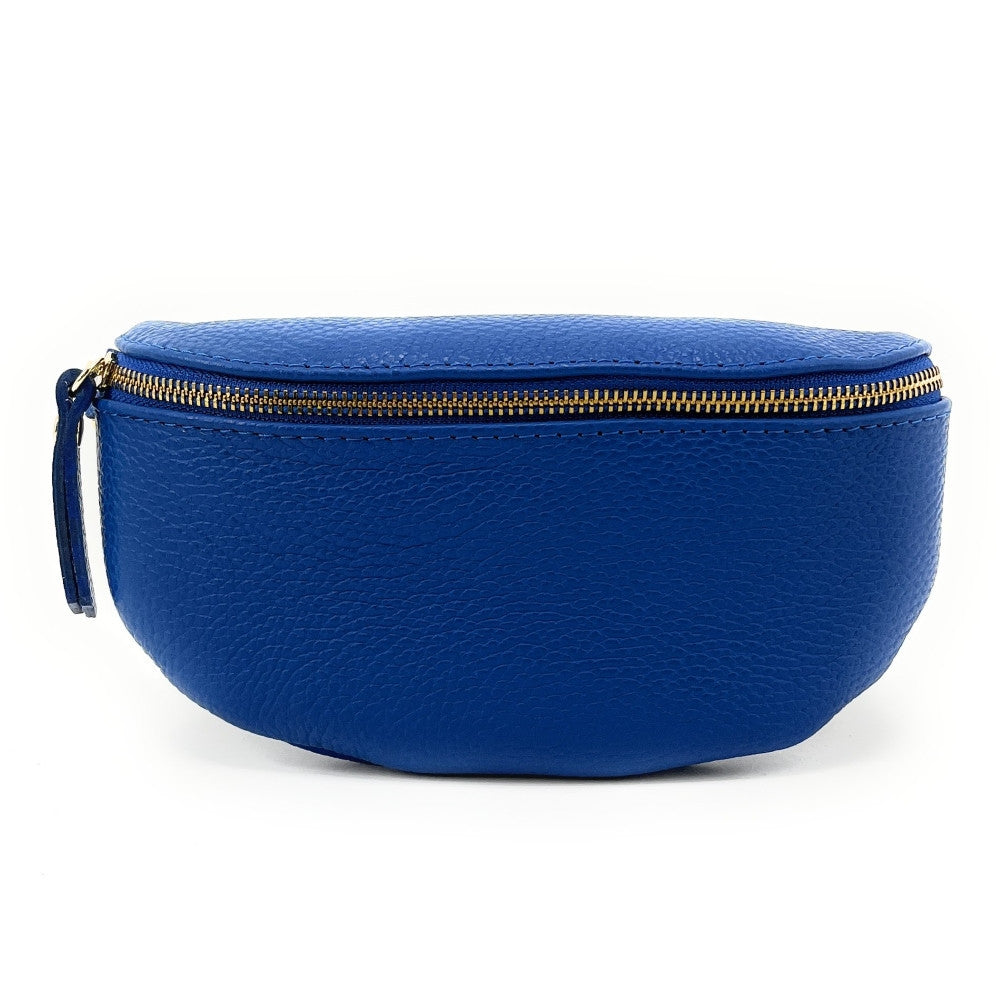 Sac banane en cuir grainé LOU-DO métal doré Bleu roi