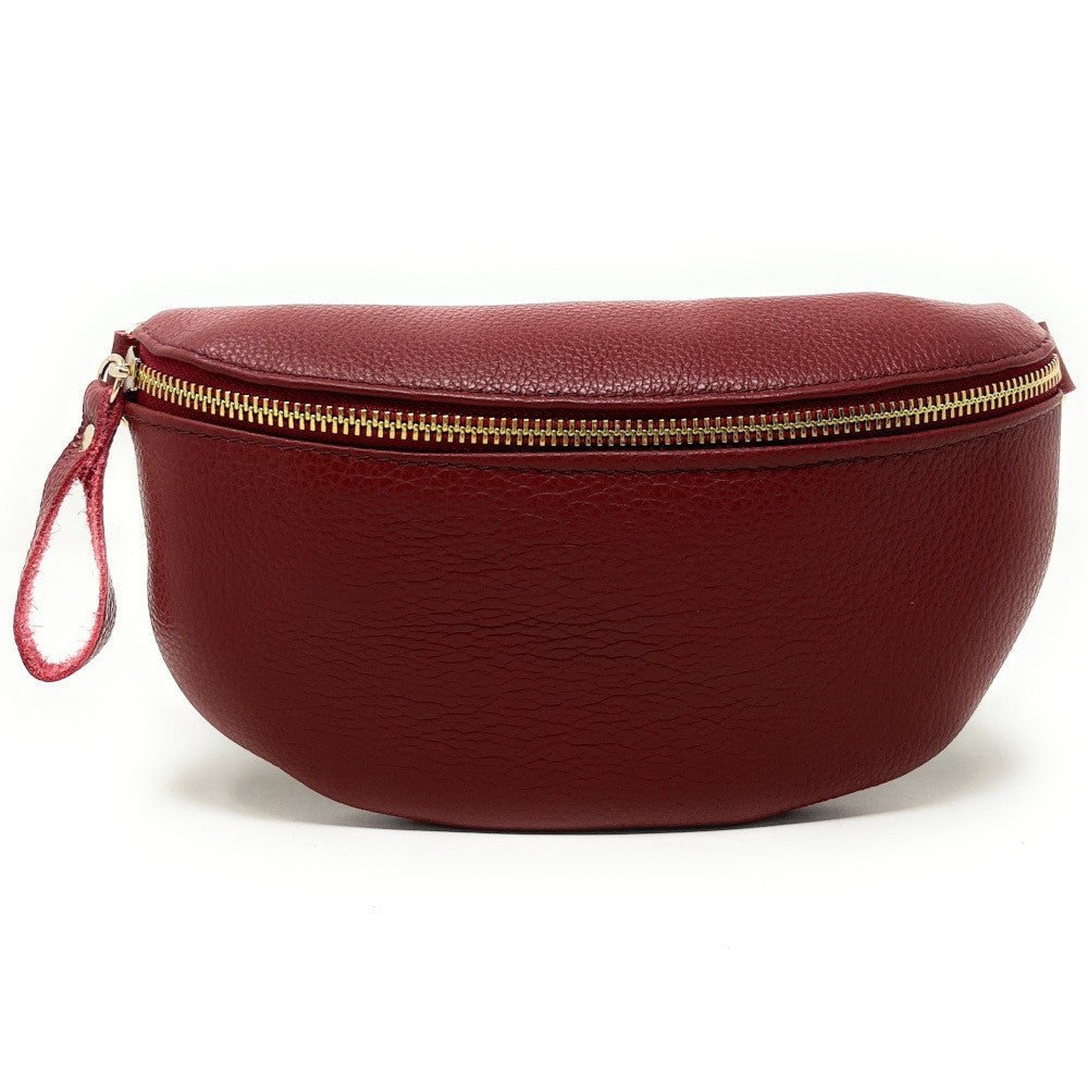 Sac banane en cuir grainé LOU-DO métal doré Rouge bordeaux