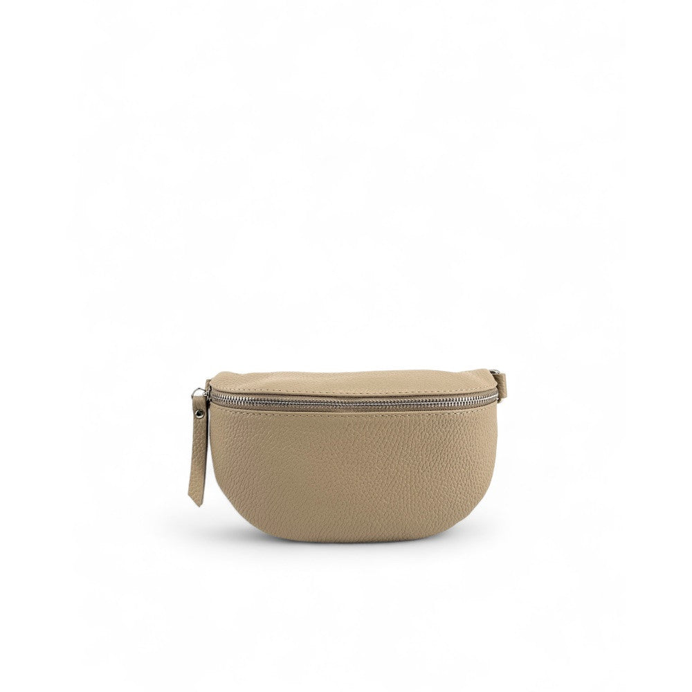 Sac banane en cuir grainé LOU Taupe clair